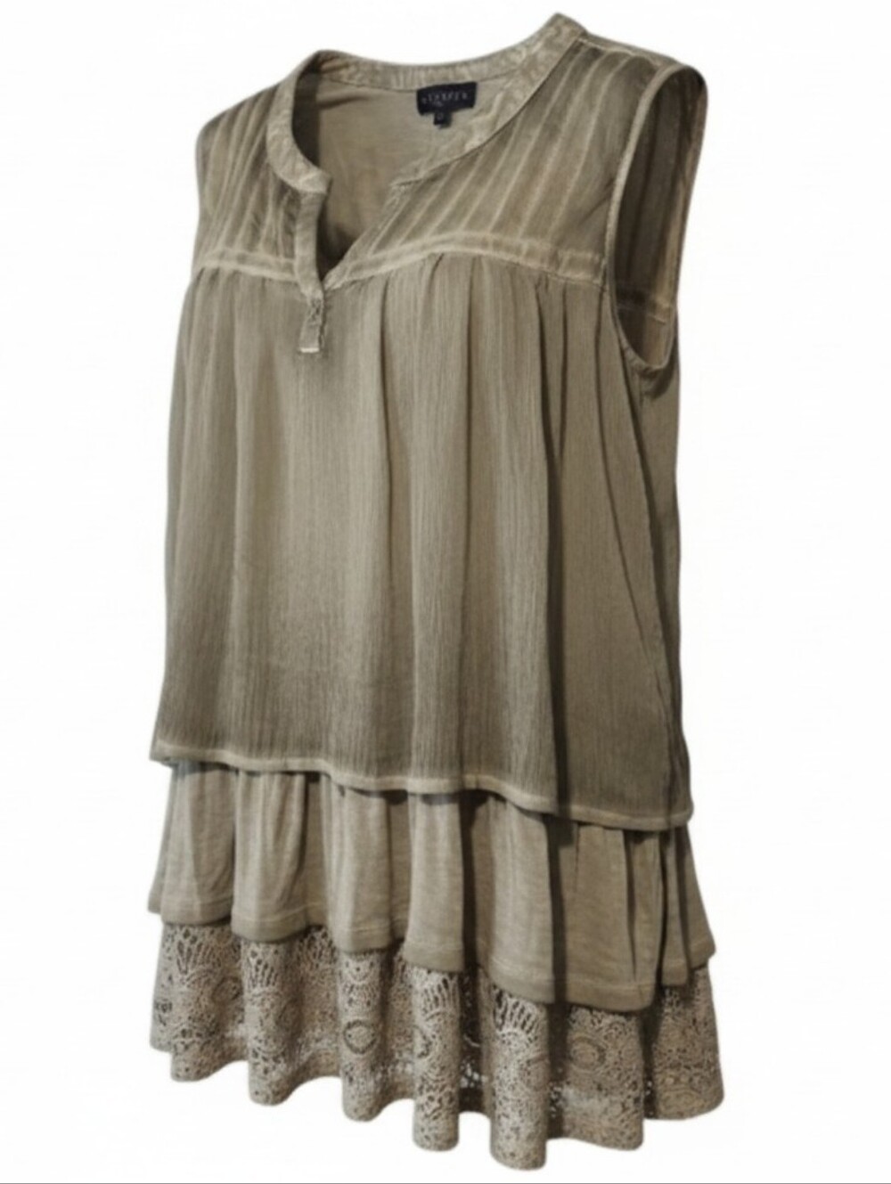 ARTESIA | Romantic Fairycore Green Tiered Sleeveless Lace Trim Tank‎ Top | XXL
